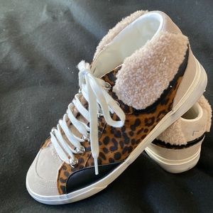 Marc Fisher Merin Sneaker, Animal print with faux shearling lining.  Size 9